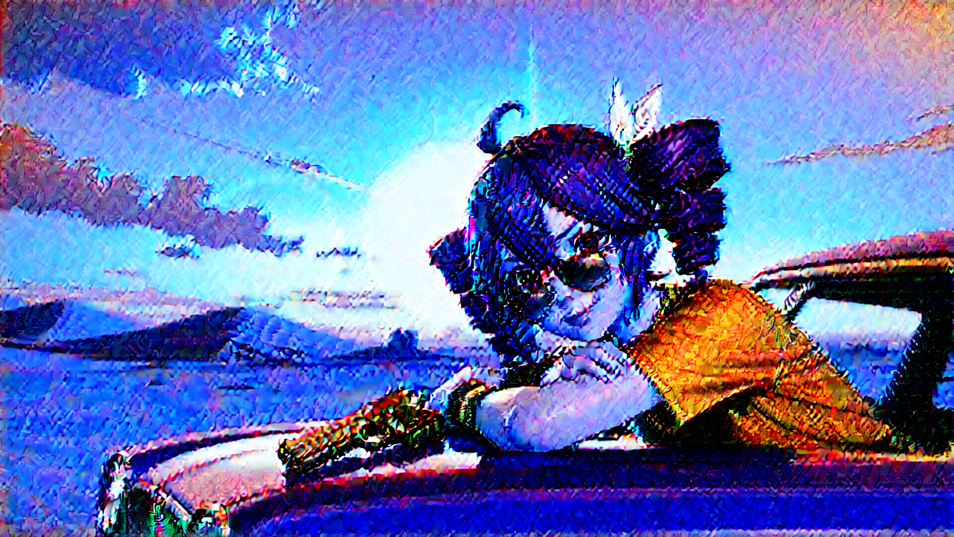 AI generated wallpaper featuring cat, glasses, sunglasses, fashion, car, sky, mountains, tree, sunlight, landscape