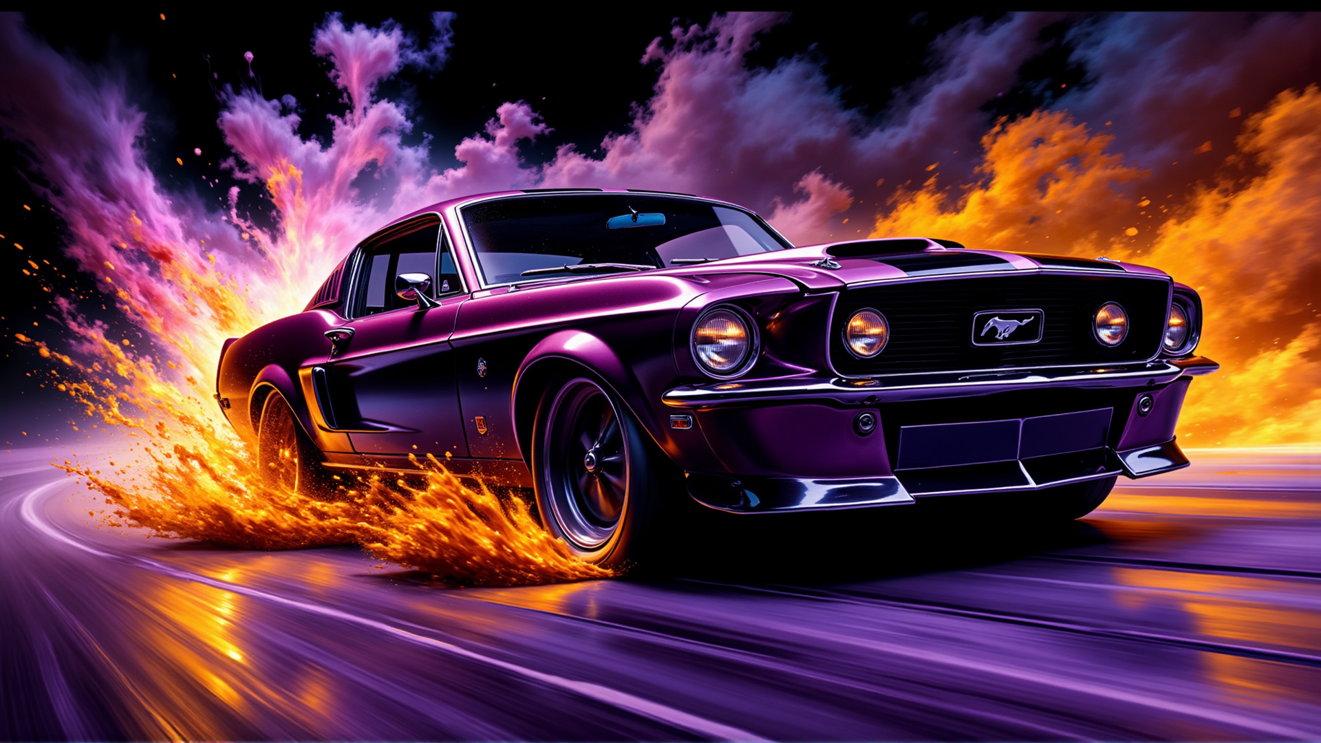 AI generated wallpaper featuring car, muscle car, shiny car, drag race, sports car