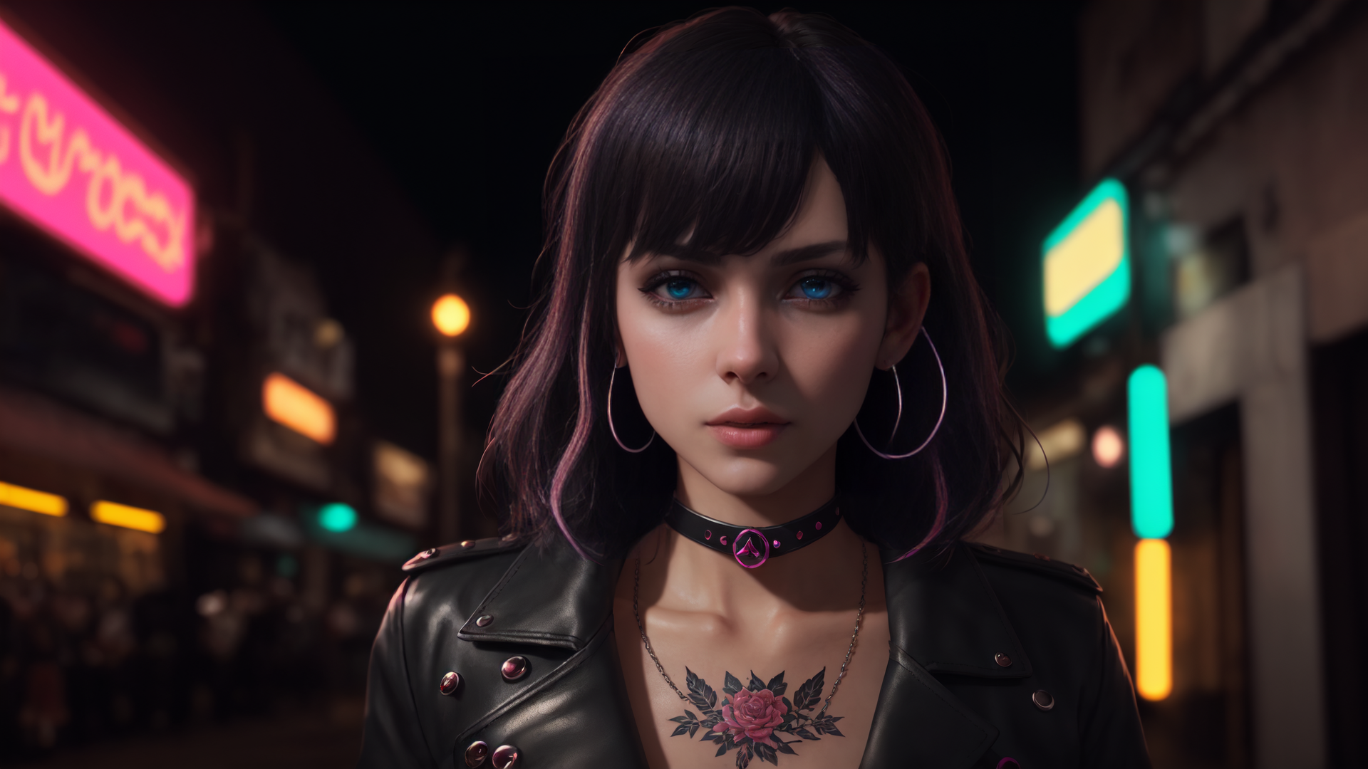 AI generated wallpaper featuring woman, neon, tattoo