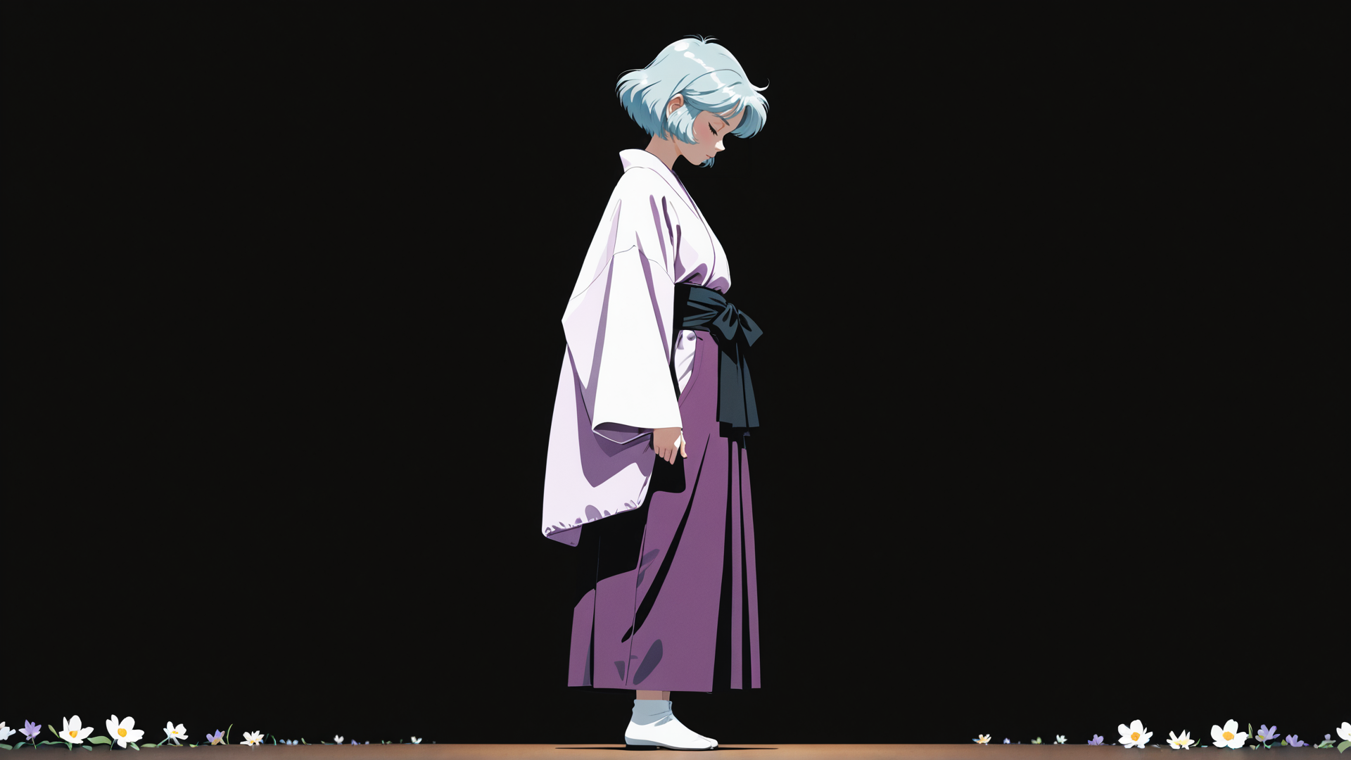 AI generated wallpaper featuring girl, kimono, flower, soul, dress, shoe, hair