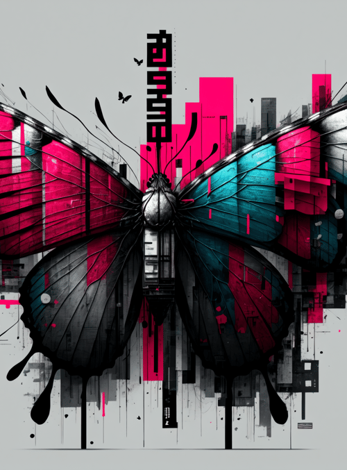 butterfly, cityscape, digital art, graphic design