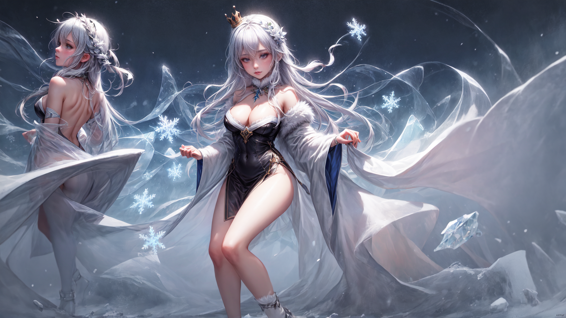 AI generated wallpaper featuring queen, fairy, snow