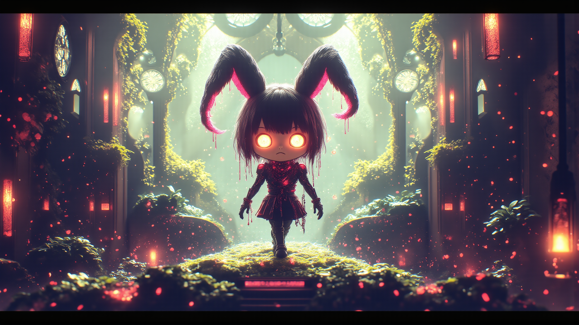AI generated wallpaper featuring girl, bunny ears, chibi