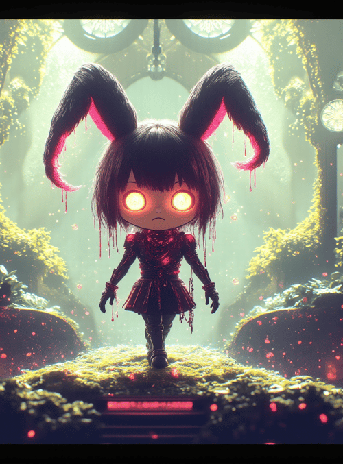 girl, bunny ears, chibi