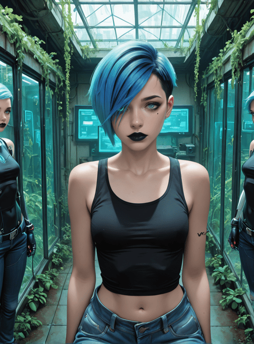 cyborg, human, robot, woman, mirror