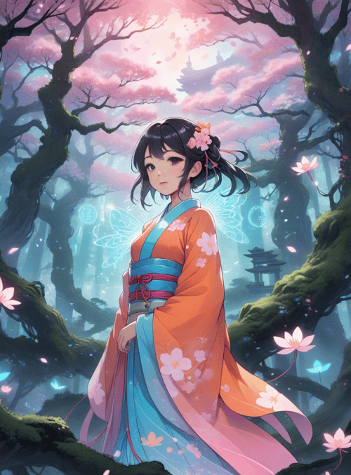 girl, sakura, butterfly