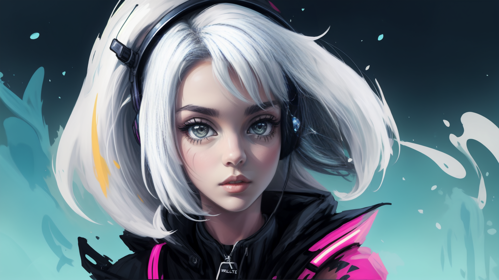 AI generated wallpaper featuring girl, headphones, jacket