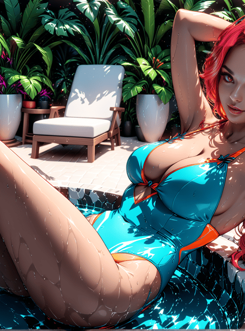 woman, pool, plants