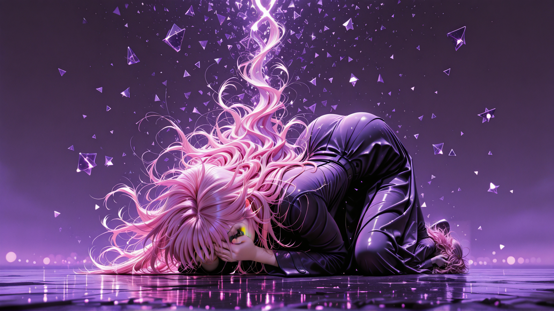 AI generated wallpaper featuring woman, hair, crystals