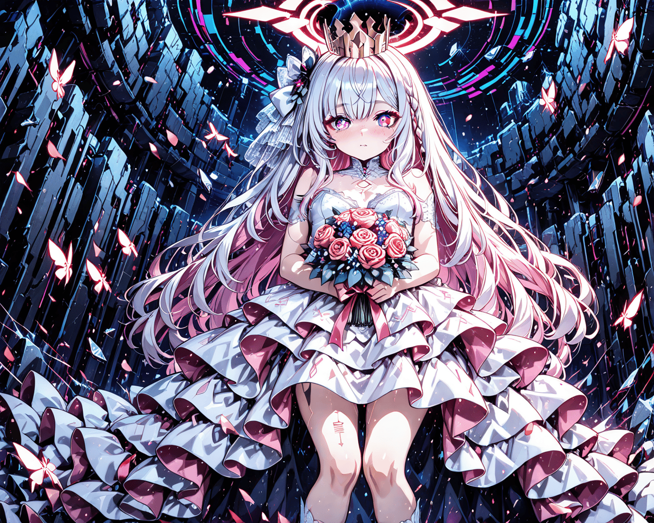 AI generated wallpaper featuring girl, butterfly, flowers