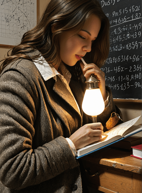 woman, student, desk