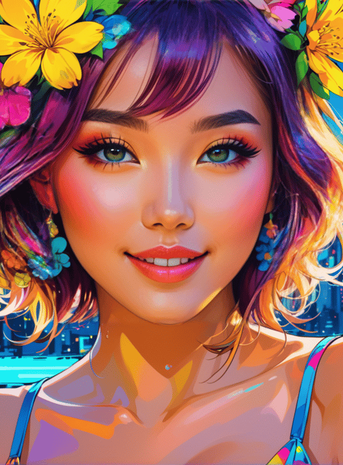 woman, cityscape, flowers