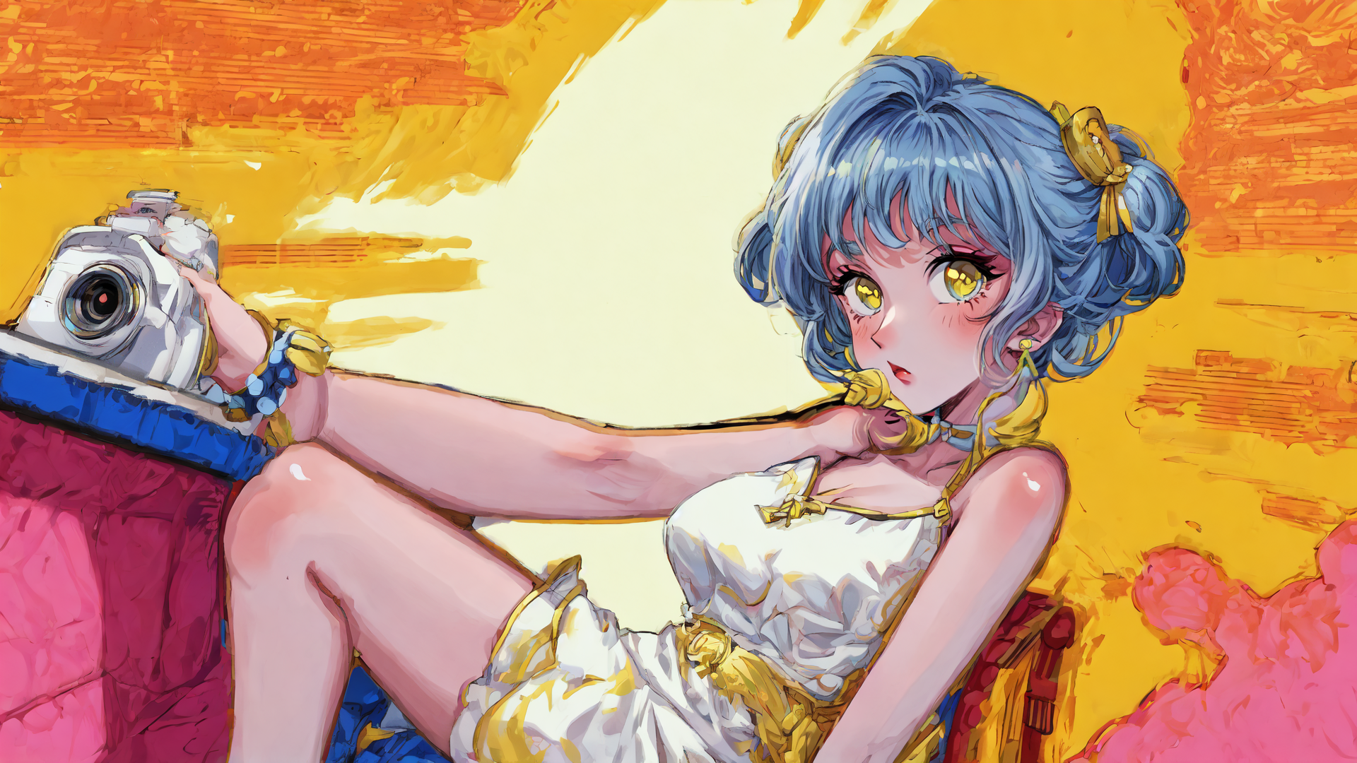 AI generated wallpaper featuring girl, camera, dress