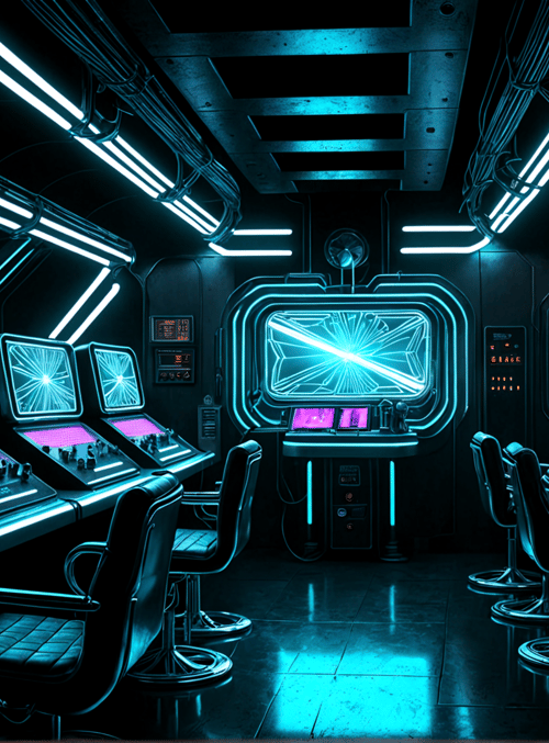 control room, computer, monitor, chair, screen, console, terminal, display, lighting, panel