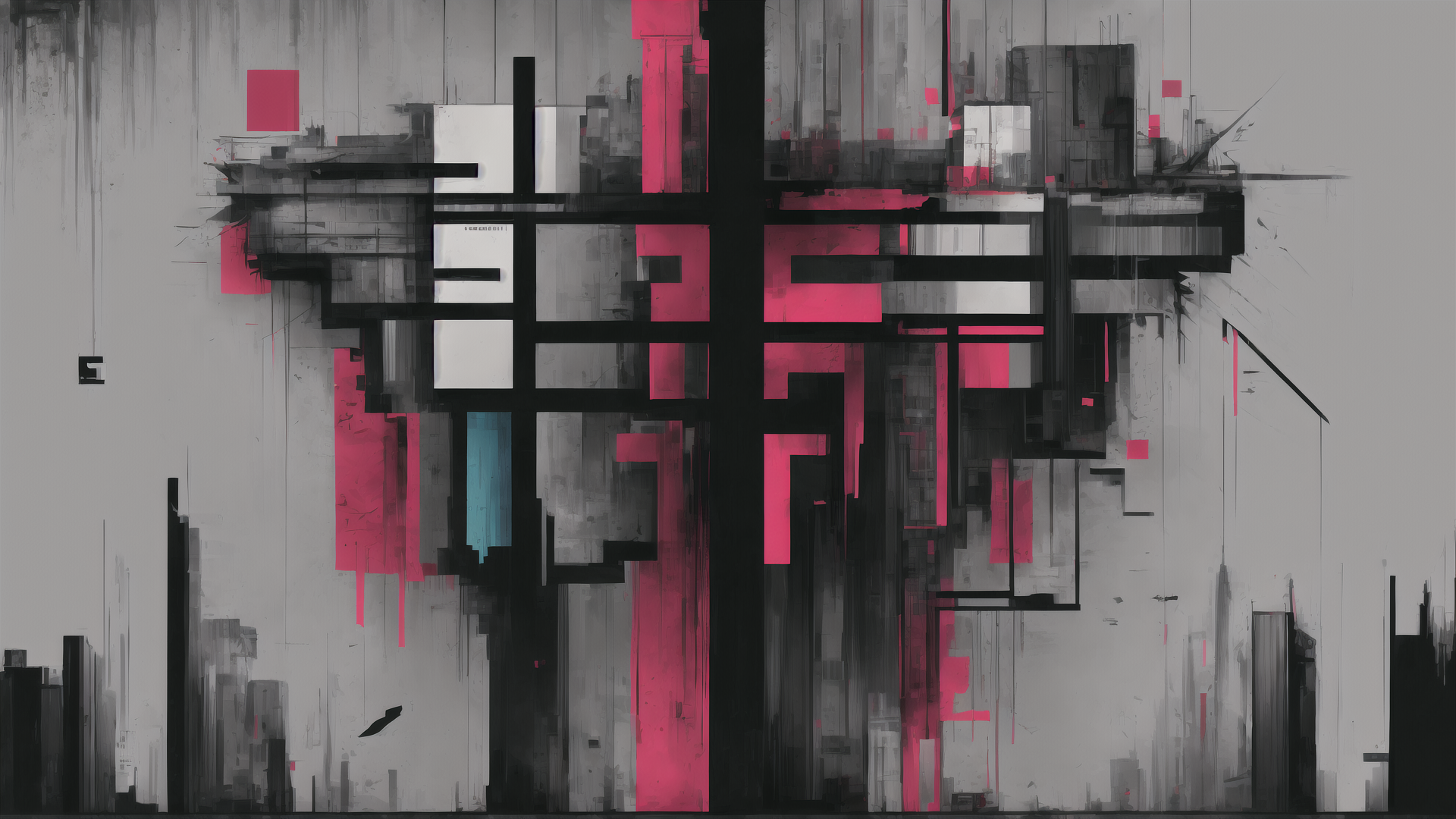 AI generated wallpaper featuring abstract, geometric, cityscape, grid, shape