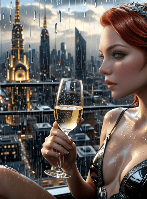 woman, cityscape, wine