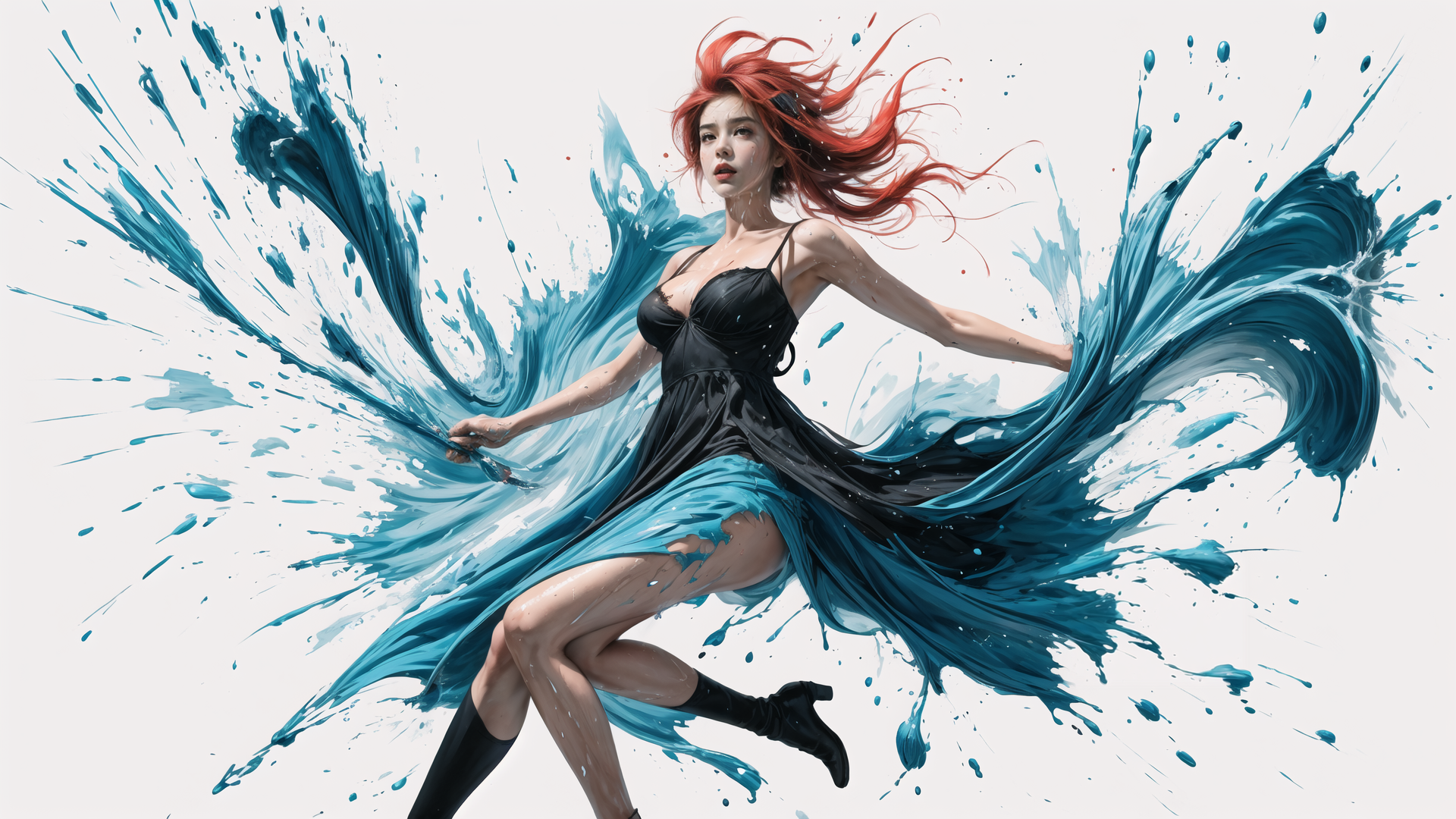 AI generated wallpaper featuring woman, paint, water