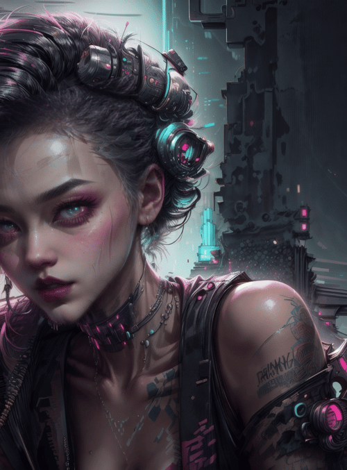 cyborg, woman, neon