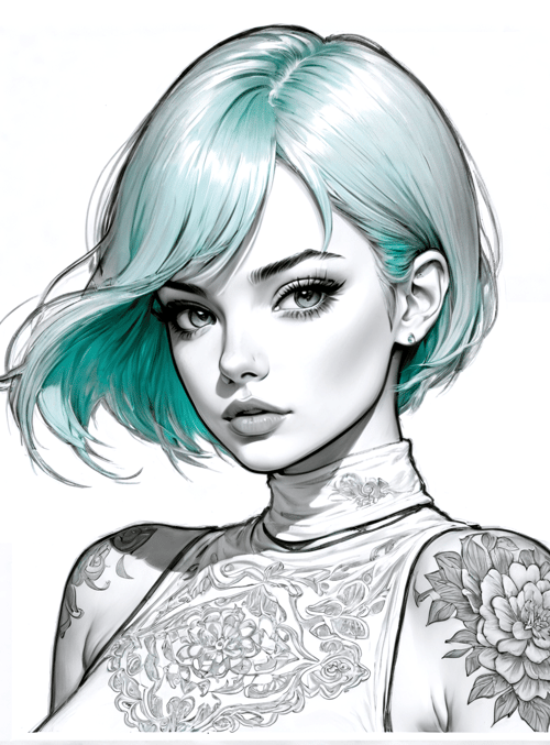 woman, tattoo, hair, portrait, flower, necklace, earring