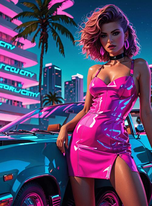 woman, car, city