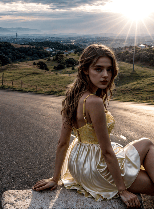 woman, dress, road