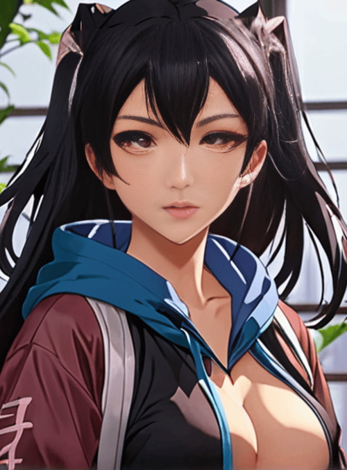anime girl, cat ears, hoodie