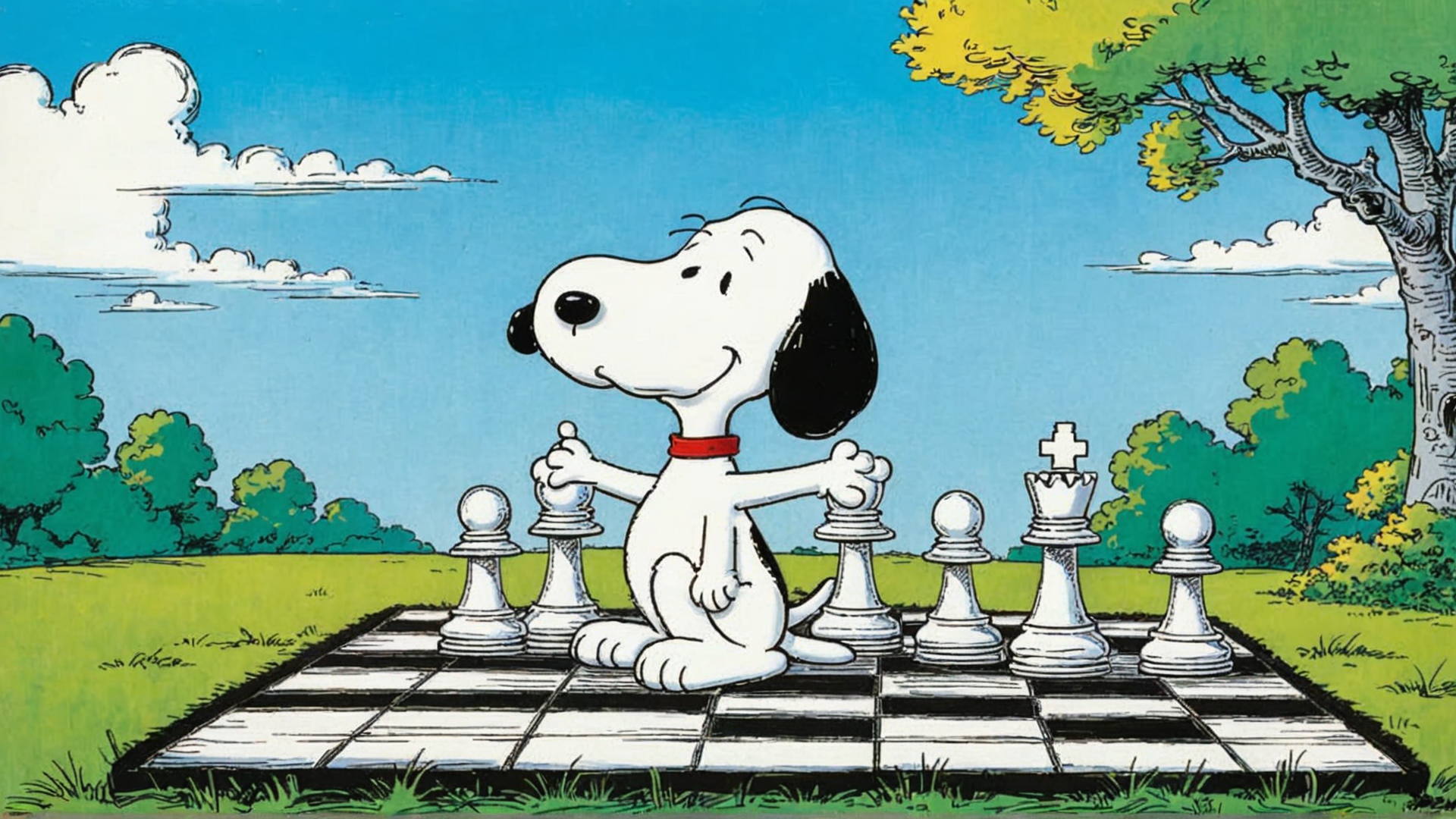 AI generated wallpaper featuring snoopy, chess, dog
