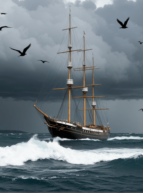 ship, seagulls, ocean