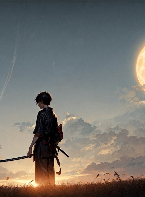 samurai, moon, field