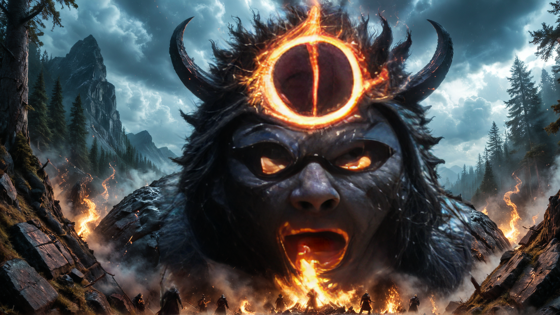 AI generated wallpaper featuring giant, monster, warrior