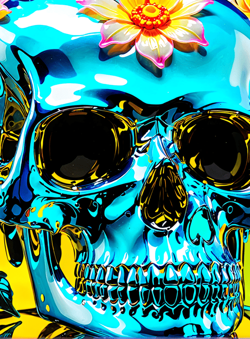 skull, flowers, leaves