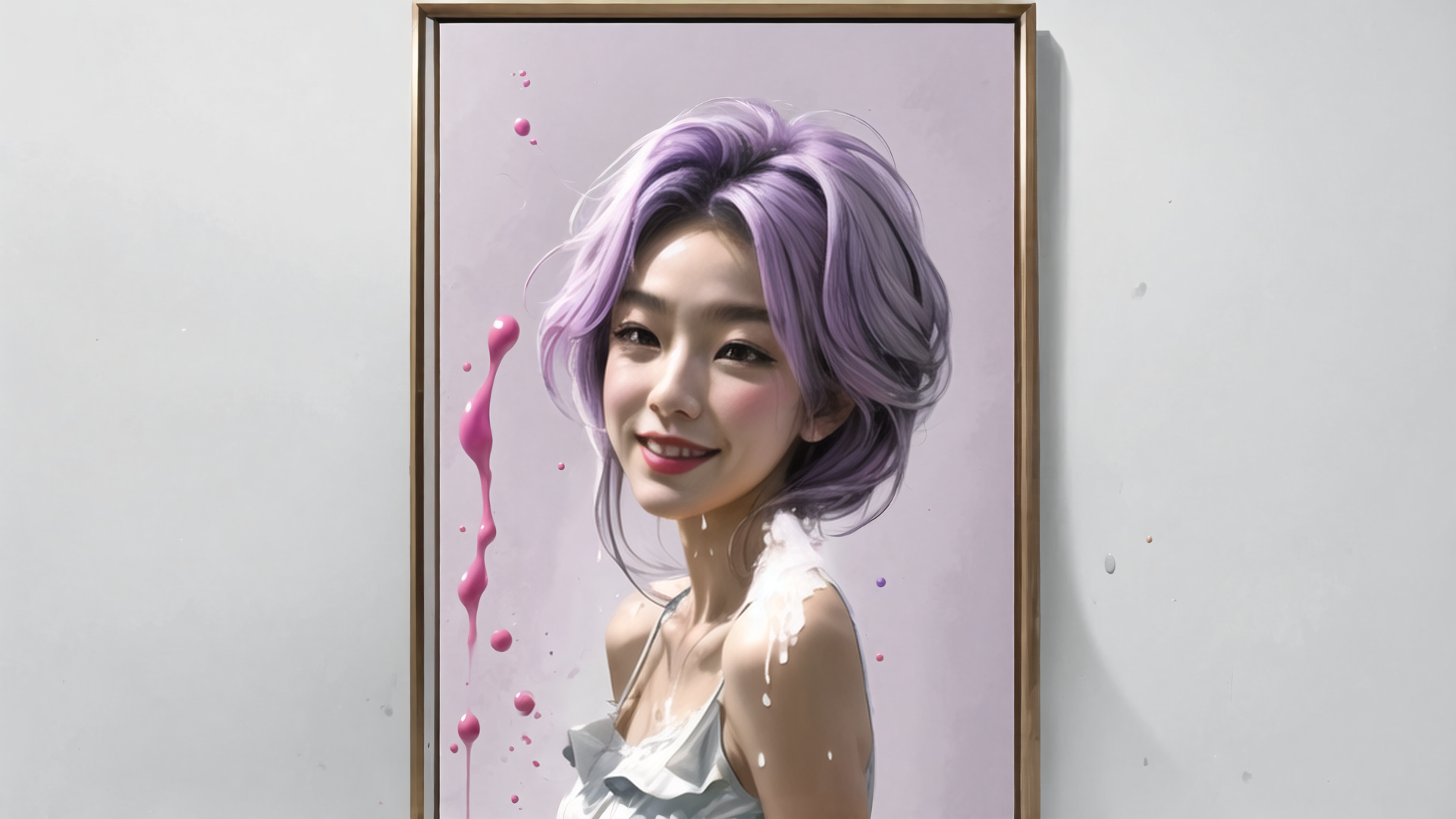 AI generated wallpaper featuring woman, painting, splatter