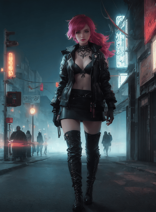 woman, street, neon