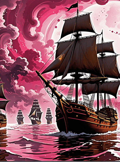 ships, sail, ocean, moon, cloud