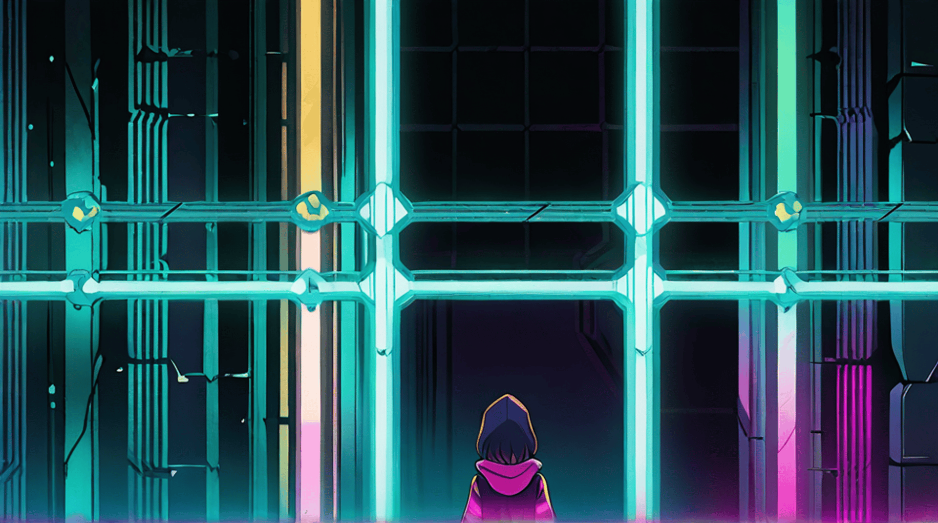 AI generated wallpaper featuring figure, grid, structure