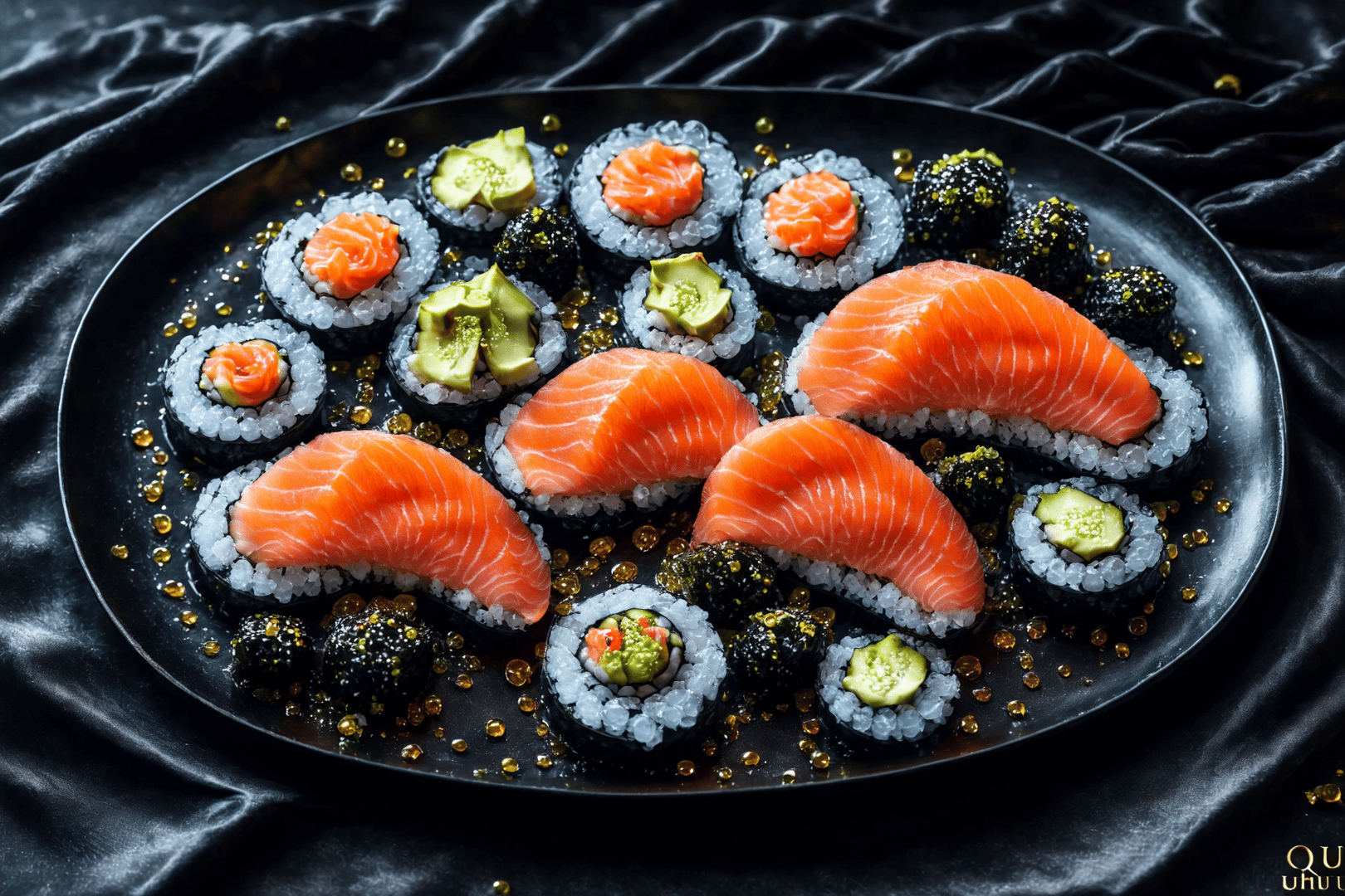 AI generated wallpaper featuring sushi, salmon, cucumber
