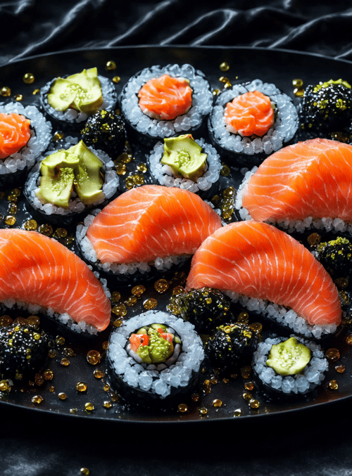 sushi, salmon, cucumber