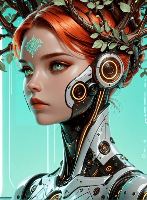 cyborg, tree, woman, robot, human, machine