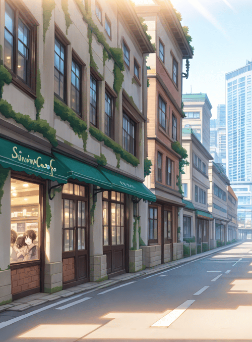street, cafes, buildings