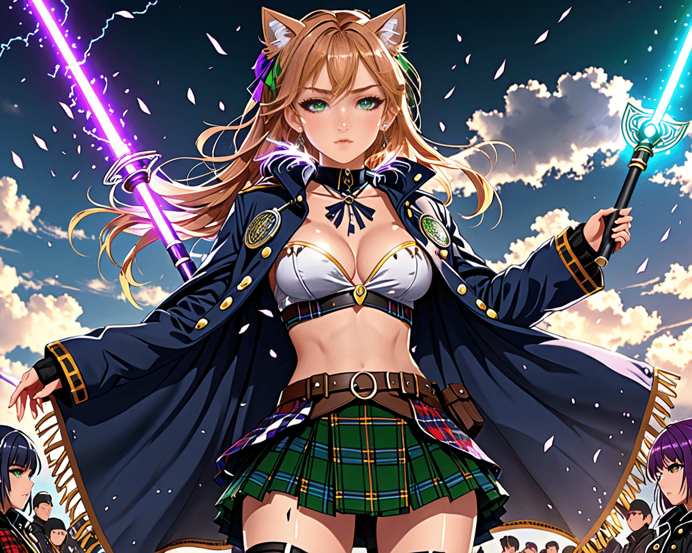 AI generated wallpaper featuring catgirl, mage, warrior