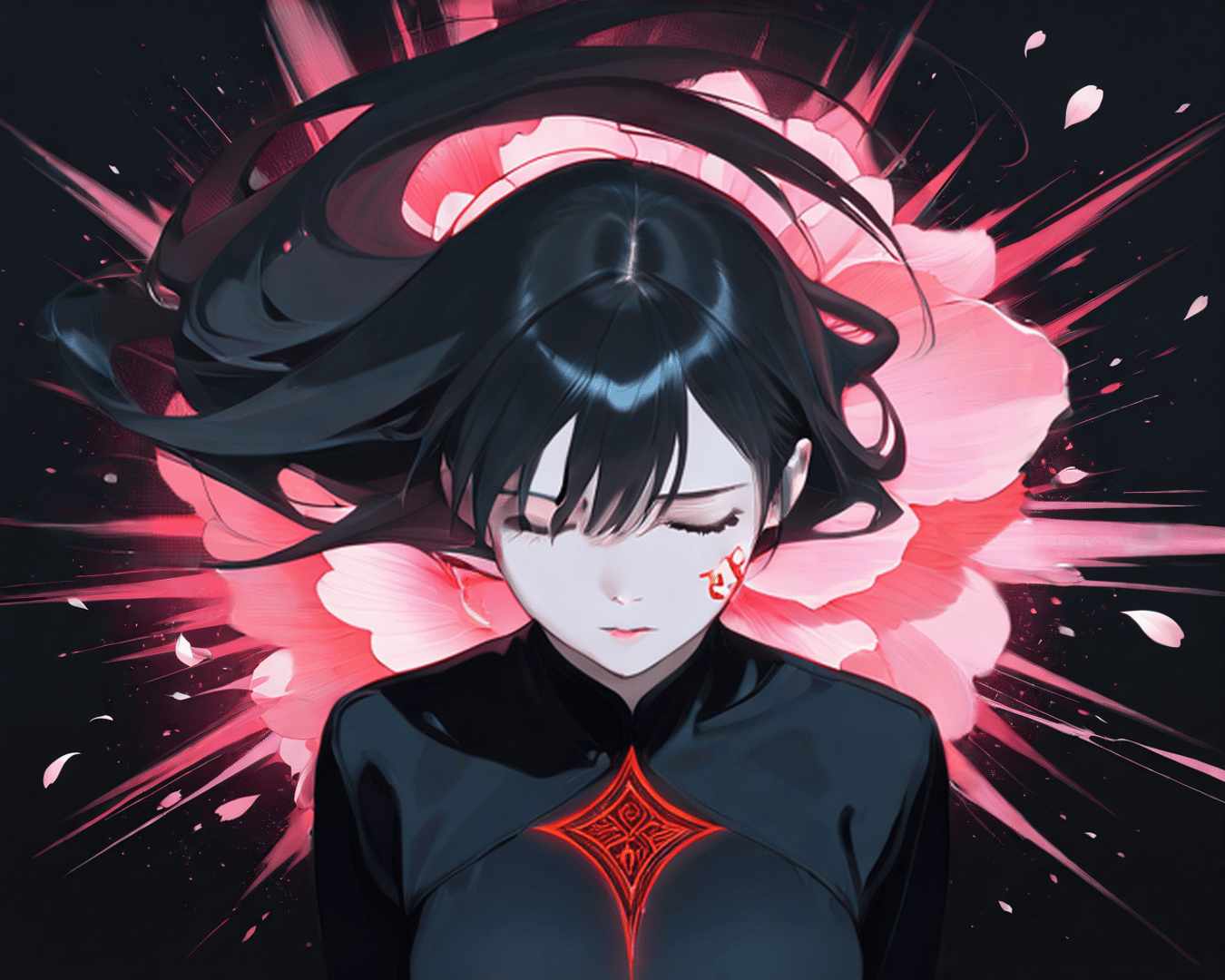 AI generated wallpaper featuring girl, flower, dragon