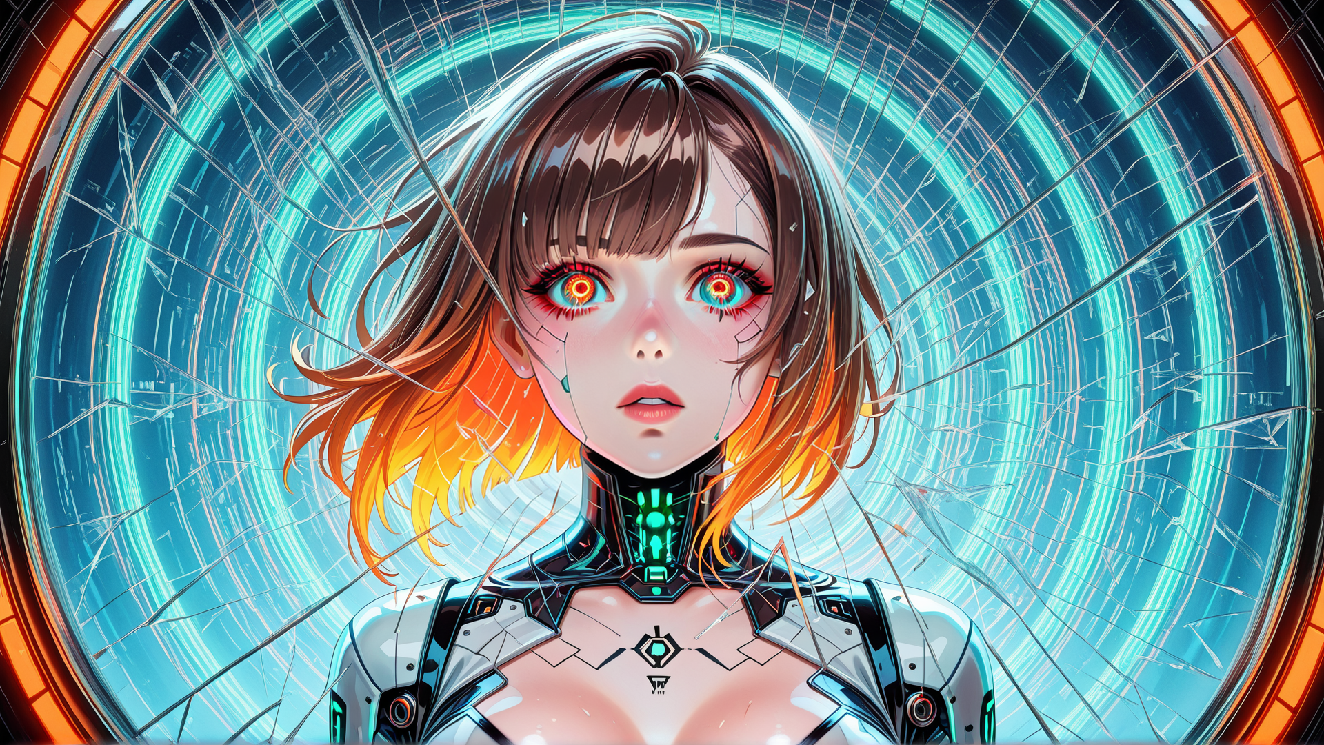 AI generated wallpaper featuring cybernetic, girl, robot, anime, character