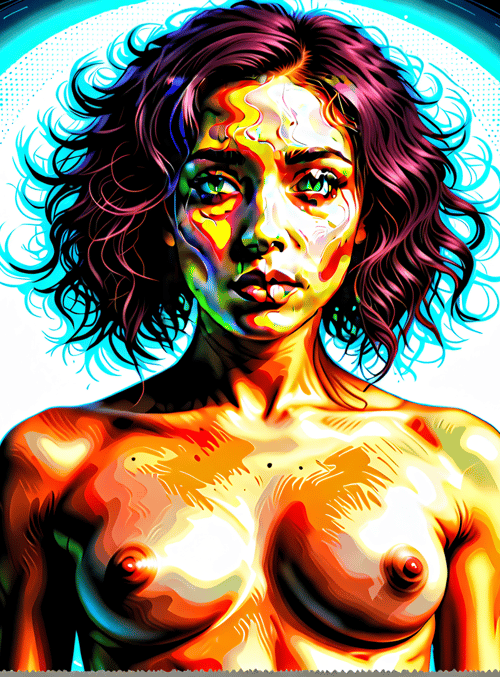 woman, neon, digital, abstract, art