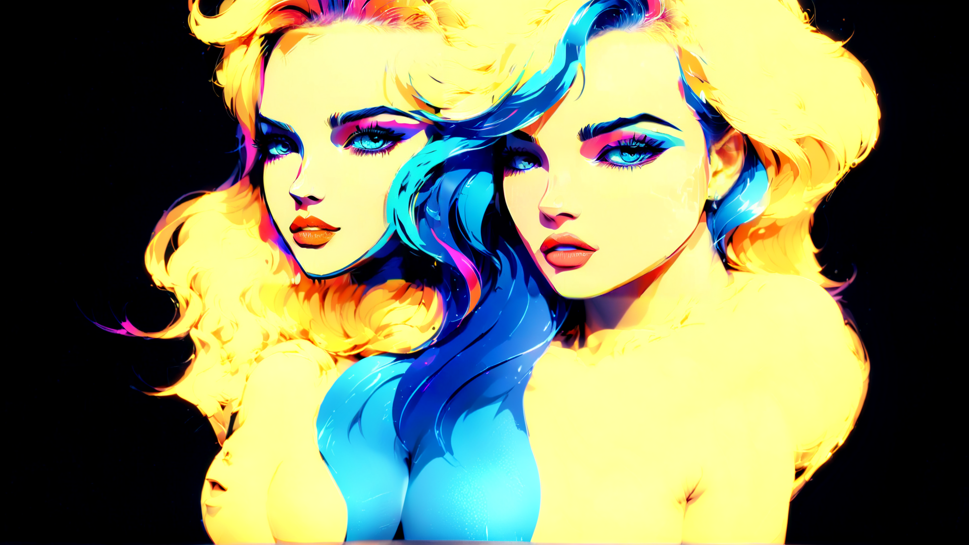 AI generated wallpaper featuring woman, dual, portrait