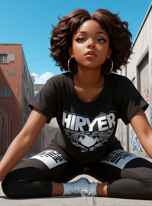 woman, graffiti, alley, streetwear, anime