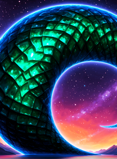 dragon, circle, mountain, moon, star, sky, water, nebula, cloud