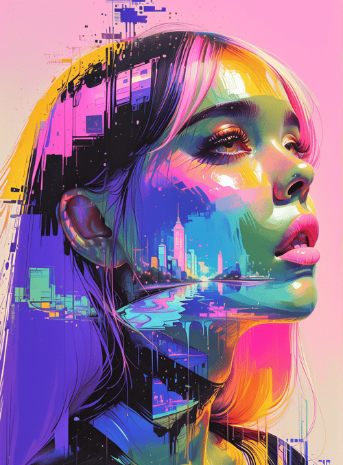 woman, cityscape, urban, silhouette, reflection, graffiti