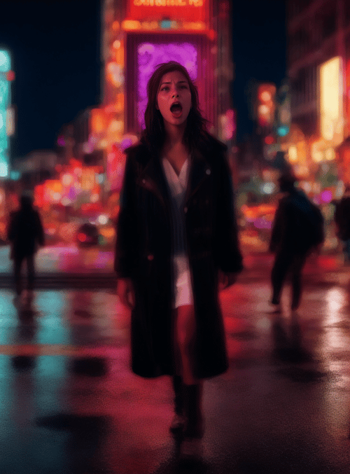 women, cityscape, neon