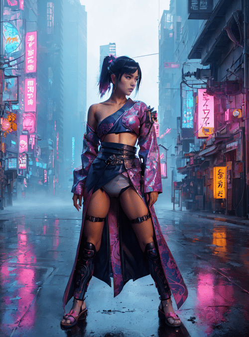woman, cyberpunk, street