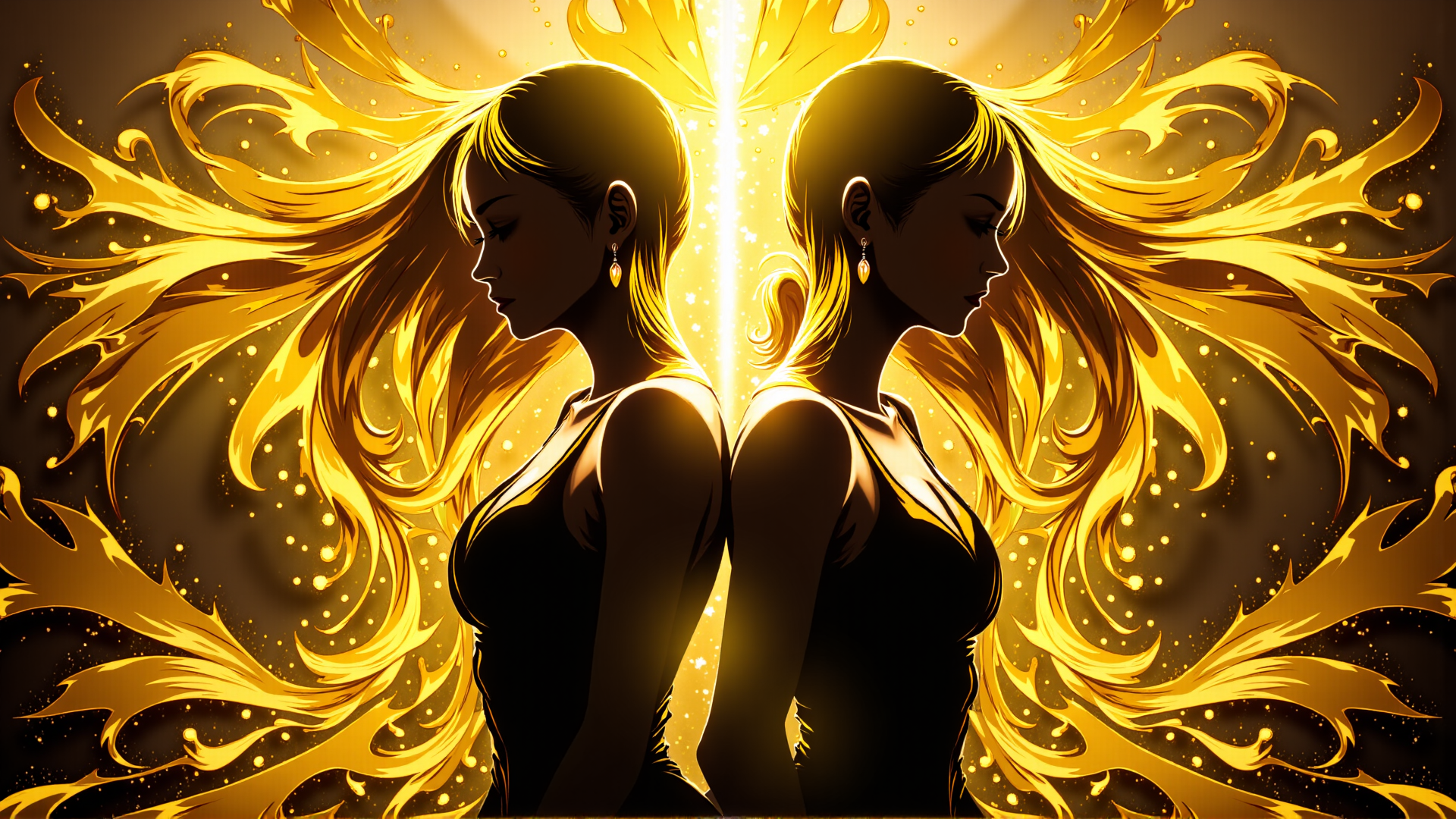 AI generated wallpaper featuring woman, silhouette, dual, elegance